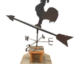 Primitive Wood & Forged Iron Rooster Weathervane
