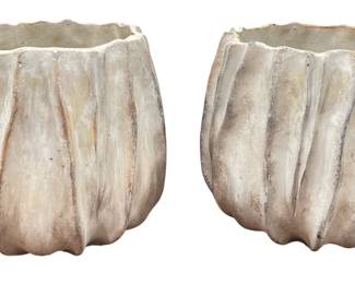 Pleated Concrete Planters, Pair
