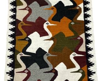 Vintage Wool Ecuadorian Bird Tapestry Rug
