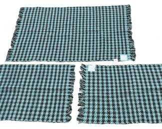 Three 1980s NOS Teal Houndstooth Area Rugs
