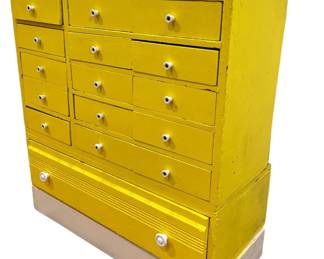 Primitive Yellow Multi Unit Cabinet, Folk Art
