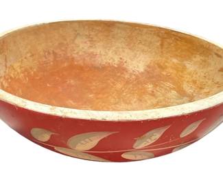 Red Hand Painted Folk Centerpiece Bowl

