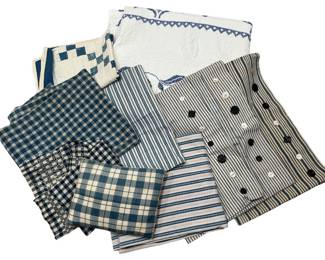 Collection 1970s Cross Stitch, Blue and White Stripe Fabric, Quilts

