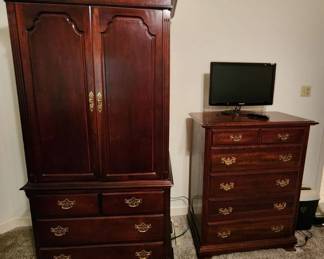 Armoire, cherry finish with matching 6 drawer chest