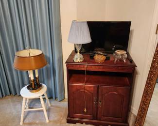 TV cabinet, lamps