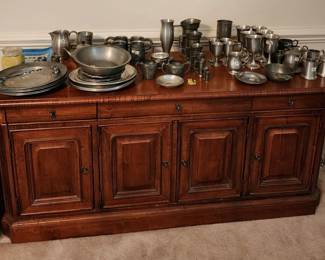 TV console cabinet and assorted Pewter pieces