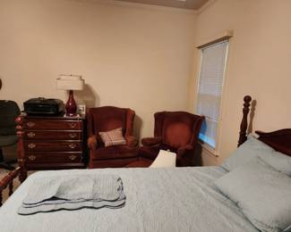 Wing back chairs, 4 drawer chest