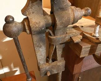 Antique Blacksmith Post-Leg Vise  4-1/2" Wide Jaws - Weight 50 Pounds - 41" Tall