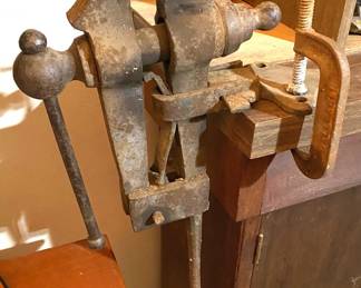 Antique Blacksmith Post-Leg Vise  4-1/2" Wide Jaws - Weight 50 Pounds - 41" Tall