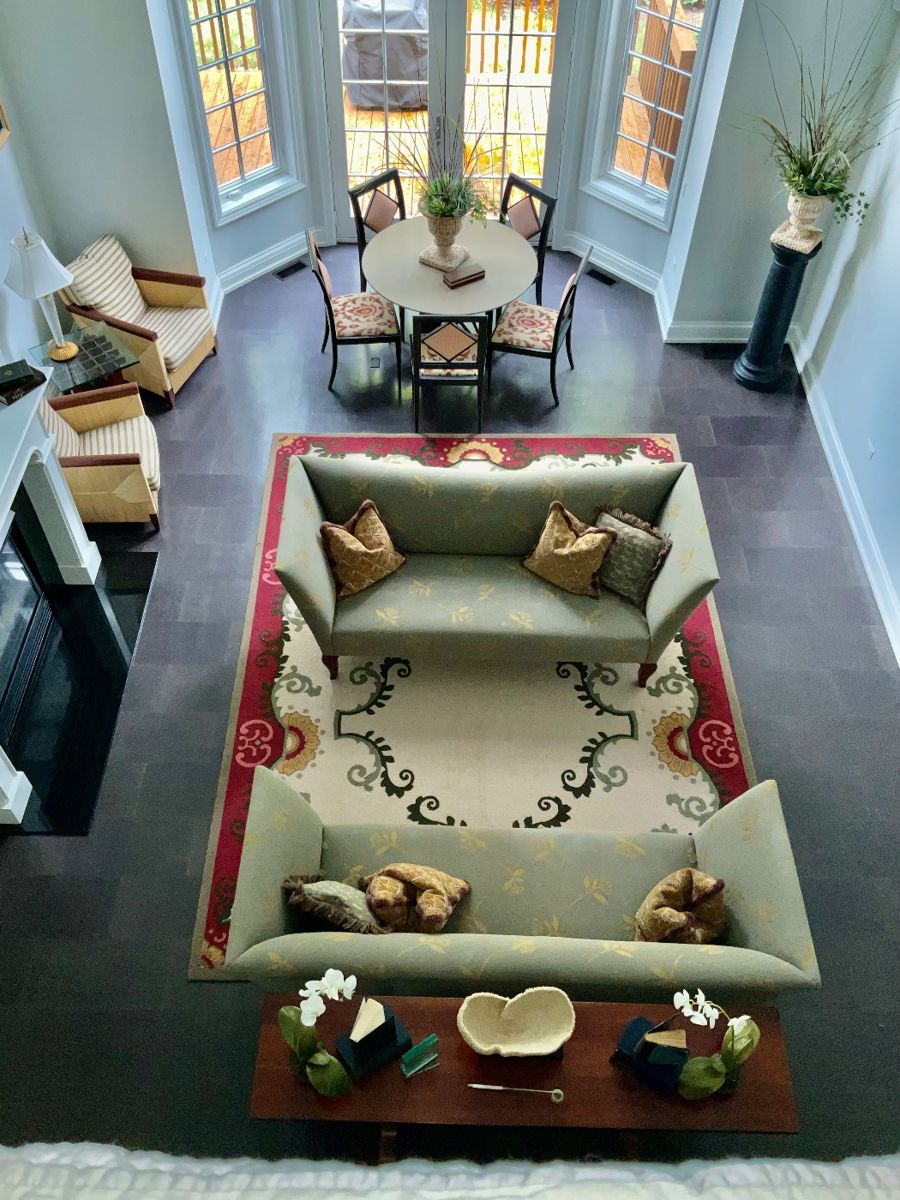 Niedermaier, matching sofas, "V Series", 84"w x 32"D x 36"H,  seat depth 21.5" . New Zealand wool carpet, 9' x 12'