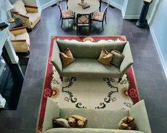 Niedermaier, matching sofas, "V Series", 84"w x 32"D x 36"H,  seat depth 21.5" . New Zealand wool carpet, 9' x 12'