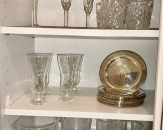 Durand, swirl ice buckets, Oneida  silversmiths plates.  Crystal glassware 
