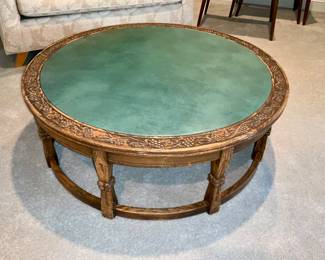Romweber, vintage Romweber. 40" leather top round coffee table. 