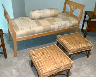 Wicker / bamboo footstool. Niedermaier, " Chen Bench" , series 2650 CHEN. 54"W X 21.5"D X 30"H. SEAT HEIGHT 17.5"