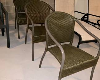 All weather wicker. 4 patio chairs. Stacking chairs. 