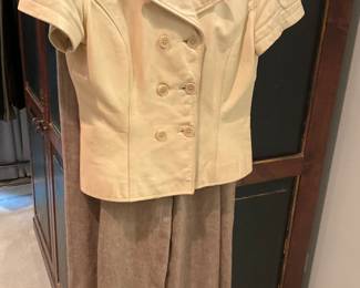 Leather Blouse, wool slacks 