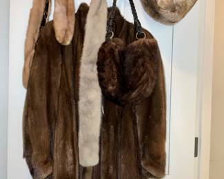 Mink Coat, Natural Lunaraine  Mink Coat.  Size M
 Mink & Leather purse, fur hat, Mink stoles