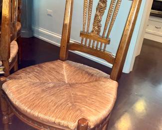 6 French Provincial Chairs. Rush seating, great detail and condition 