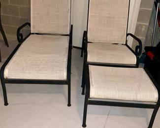 Patio chairs, chaise recliner. Reclining chair w/ ottoman