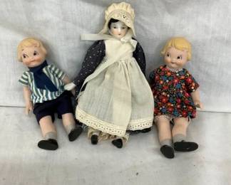 (3) EARLY PORC. DOLLS W/MOVABLE EYES
