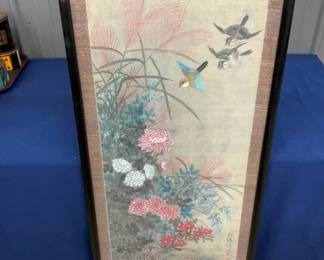 JAPANESE BIRD ART ON CLOTH 22X53