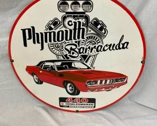 30IN. PORC. PLYMOUTH BARRACUDA SIGN