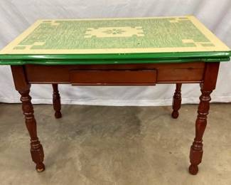 GREEN ENAMEL TOP TABLE