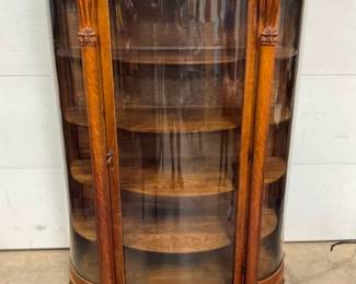 ORNATE OAK CURVED GLASS CHINA CABINET