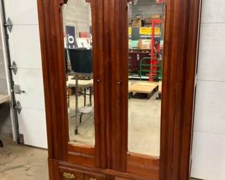 VINTAGE WARDROBE W/MIRROR DOORS/DRAWERS
