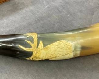 12 1/2" HANDCARVED STAG POWDER HORN