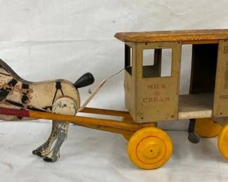 WOODEN BORDENS MILK CART TOY