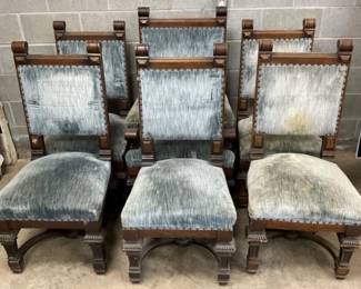 SET 6 ORNATE CHAIRS W/ CAPTAIN CHAIR