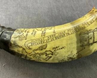 9" HANDCARVED POWDER HORN