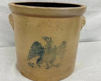 4G. STONEWARE JAR W/ COBALT EAGLE