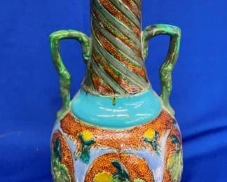 10 1/2IN MAJOLICA DOUBLE HANDLE VASE