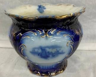 EARLY FLOW BLUE CHAMBER POT