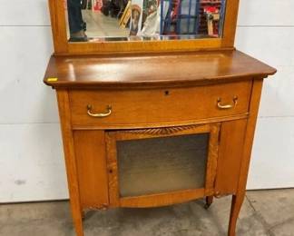 NICE SIZE OAK SIDEBOARD BEVELED MIRROR