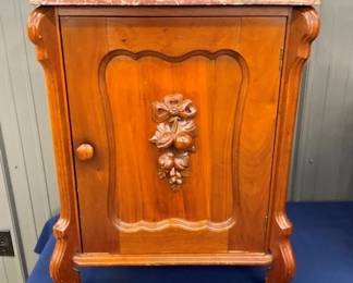 CHOC. MARBLE TOP WALNUT CABINET