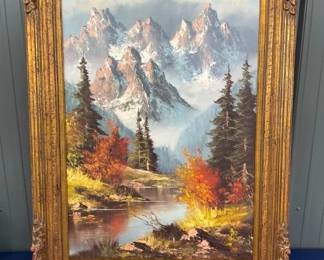 EARLY ART SIGNED OIL ON CANVAS 32X44 1/2