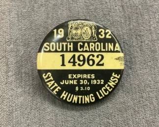 1932 SC HUNTING LICENSE