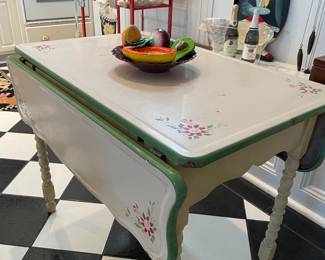 Vintage Enamel Top Table with floral design
