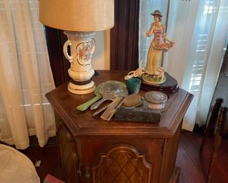 One of two Octagon Side Tables, Vintage Lamps