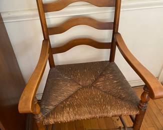 Vintage Ladder Back Arm Chair, Rush Seat