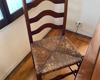 Antique Ladder Back Side Chair, Arm Chair. Rush Seat