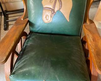 Vintage Wagon Wheel Naugahyde Horse Rocking Chair