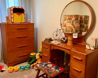 Vintage dresser, vanity, bed