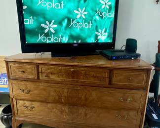 antique chest, flat screen tv