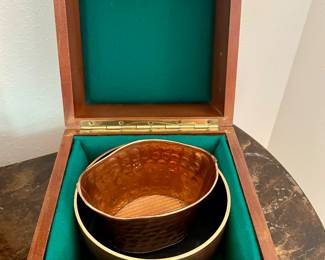 wooden box with copper bowls