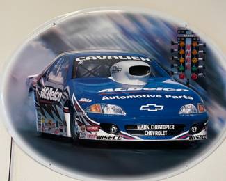 large racing metal sign