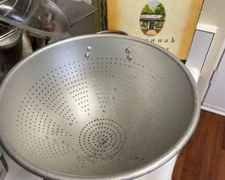 large vintage colander, Lady and Sons cookbook